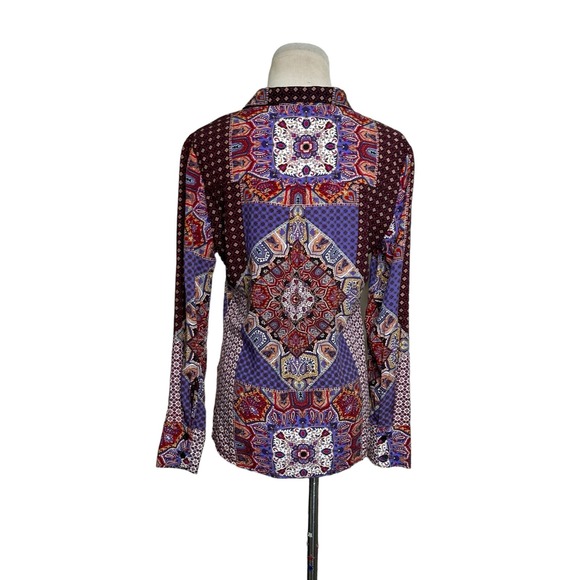 Crosby red blue patchwork long sleeves hidden buttons shirt size Small - Picture 8 of 9